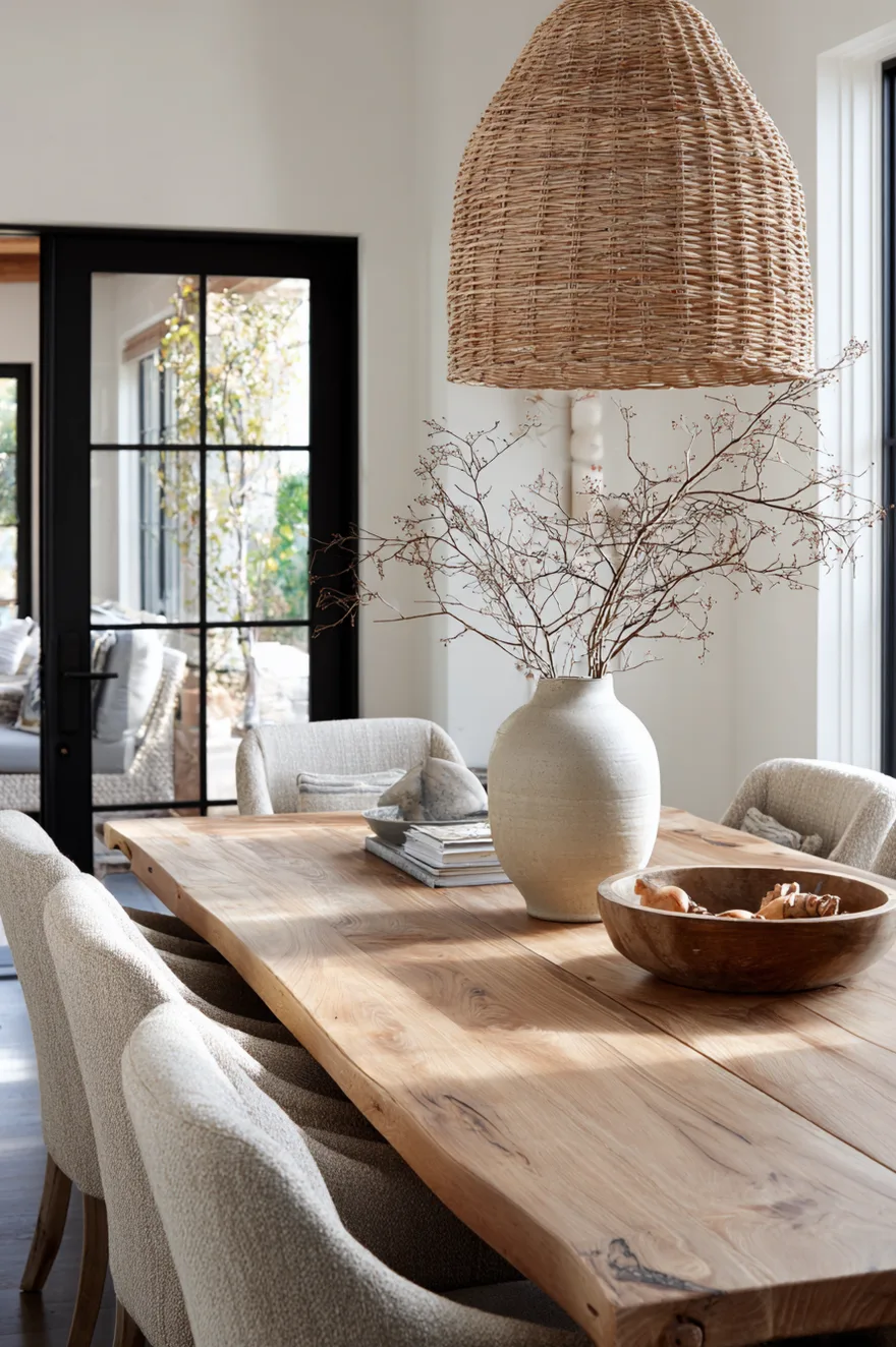 White oak dining table with a matte natural oil finish showing the wood grain and texture.